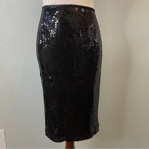 Cachet Vintage Black Sequin Shiny Back Slit Party Midi Skirt | Medium